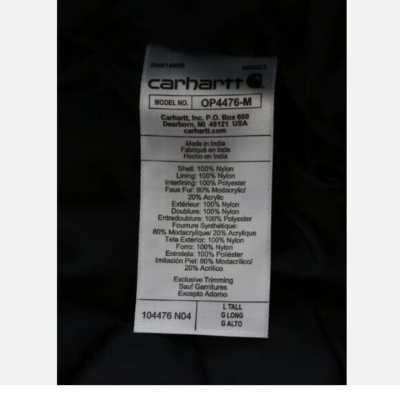 Carhartt Yukon Extremes Insulated Parka Men's Size L Tall OP4476-M Jacket 3M New - Picture 6 of 11